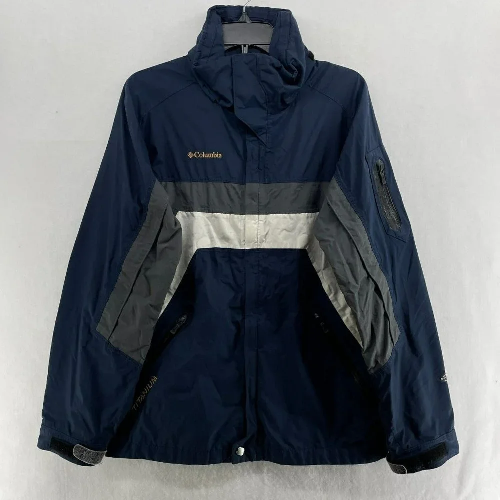 Columbia Navy Blue Gray White Kids Raincoat - Picture 1 of 10